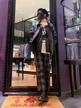 「コラボレーション」｜「アイテム（ハンチング/ベレー帽）」を使った、YUNさん（レディース・168cm）の秋コーディネート