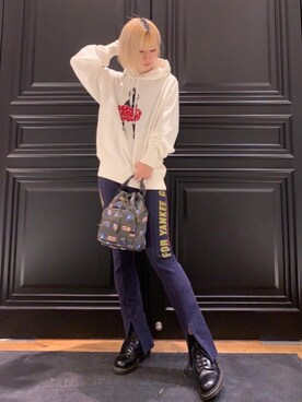 「HYSTERIC GLAMOUR（ヒステリックグラマー）のDIZZY&MILKY フレアパンツ（その他パンツ）」を使った、ゆゆさん（レディース・168cm）の秋コーディネート