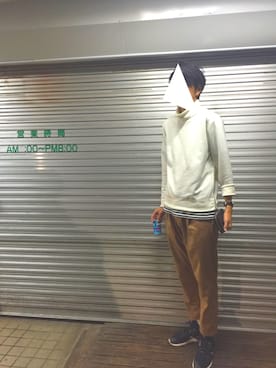 「nanamica（ナナミカ）のアイテム（Tシャツ/カットソー）」を使った、がのんさん（メンズ・183cm）の春コーディネート