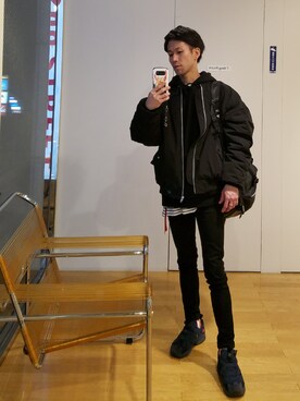 「SENSE OF PLACE by URBAN RESEARCH（センスオブプレイスバイアーバンリサーチ）のアイテム（MA-1）」を使った、kzkbirdさん（メンズ・171cm）の冬コーディネート
