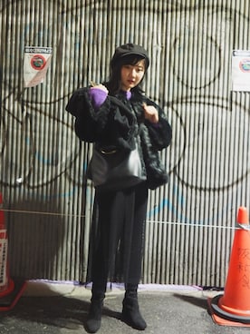 「ファーコート」｜「アイテム（キャスケット）」を使った、ＨＯＮＯＫＡさん（レディース・163cm）の冬コーディネート