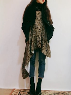 「韓国」｜「アイテム（ノーカラージャケット）」を使った、hiniさん（レディース・160cm）の冬コーディネート