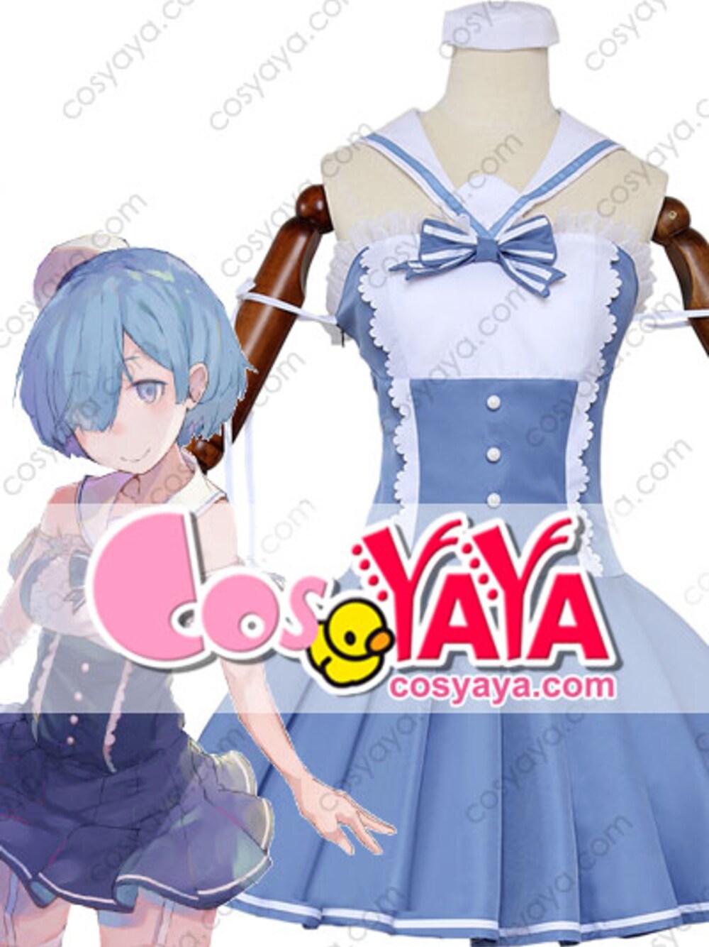 「ワンピース、学生、制服、コスプレ、水着、セーラー服、アニメ、レム、コスプレ衣装、COSYAYA」｜「Re:ゼロから始める異世界生活 EXQフィギュア ～レムvol.3～コスプレ衣装（水着、ブルー系）」を使った、ヤヤさん（レディース・159cm）の夏コーディネートの1枚目の写真