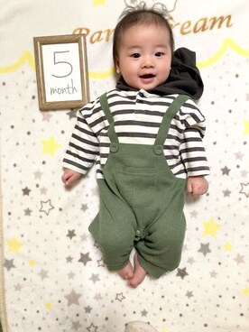 「アイテム（ロンパース、グリーン系）」を使った、natsu2011さん（キッズ・70cm）の春コーディネート