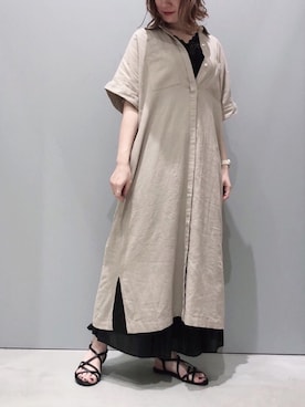 「アイテム（シャツワンピース、ベージュ系）」を使った、mioさん（レディース・163cm）の夏コーディネート