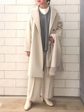 「センタープレスパンツ」｜「アイテム（チェスターコート）」を使った、mioさん（レディース・163cm）の秋コーディネート