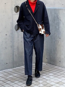「Maison Margiela（メゾンマルジェラ）のMaison Margiela Replica Leather And Suede Sneakers（スニーカー）」を使った、renyaさん（メンズ・169cm）の冬コーディネート