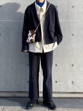 「Maison Margiela（メゾンマルジェラ）のMaison Margiela Replica Leather And Suede Sneakers（スニーカー）」を使った、renyaさん（メンズ・169cm）の冬コーディネート