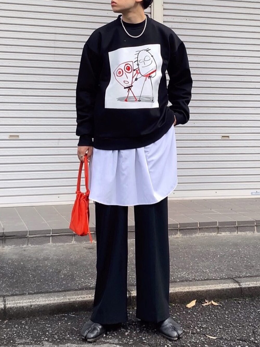 「レザーLOVEスナップ、今日のコーデ、秋のコーデ、スウェット、ワイドパンツ、ストレートパンツ、レイヤードスタイル、白シャツ」｜「Plan Cのアイテム（スウェット、ブラック系）」を使った、renyaさん（メンズ・170cm）の秋コーディネートの1枚目の写真