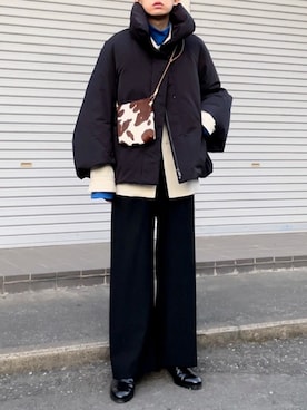「ストレートパンツ」｜「アイテム（ダウンジャケット/コート）」を使った、renyaさん（メンズ・170cm）の冬コーディネート