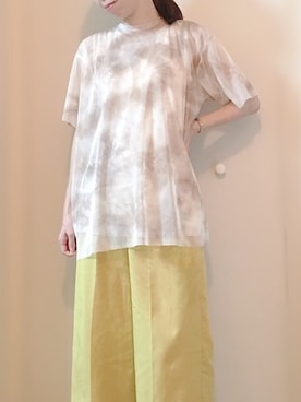 「KBF（ケイビーエフ）のタイダイチュールカットT-SHIRTS（Tシャツ/カットソー、ブラウン系）」を使った、gumi🐇❤︎さん（レディース・159cm）の夏コーディネート