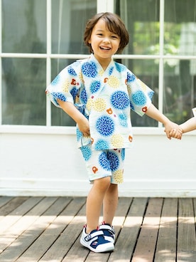 「HOT BISCUITS（ホットビスケッツ）のアイテム（浴衣）」を使った、ミキハウス ホットビスケッツ店さん（キッズ・104cm）の夏コーディネート