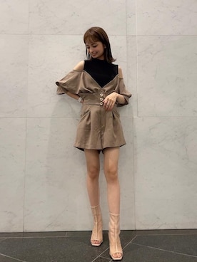 「オープンショルダー」｜「アイテム（ワンピース/ドレス）」を使った、𝗪𝗔𝗞𝗔𝗞𝗢さん（レディース・153cm）の夏コーディネート