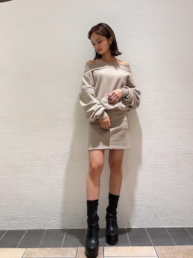 「タイトワンピ」｜「アイテム（ブーツ）」を使った、𝗪𝗔𝗞𝗔𝗞𝗢さん（レディース・153cm）の秋コーディネート