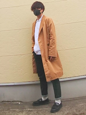 「GIGGER（ギガ）のアイテム（ステンカラーコート）」を使った、takuyaさん（メンズ・167cm）の春コーディネート