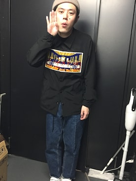 「FACETASM（ファセッタズム）のアイテム（ナイロンジャケット）」を使った、好井まさおさん（メンズ・171cm）の冬コーディネート