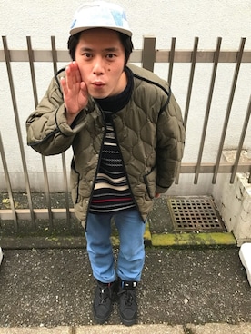 「neonsign」｜「アイテム（ミリタリージャケット）」を使った、好井まさおさん（メンズ・171cm）の春コーディネート