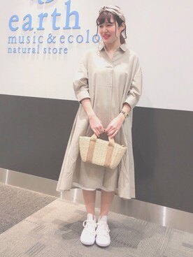 「ナチュラルスタイル」｜「アイテム（シャツワンピース）」を使った、いがいはるかさん（レディース・159cm）の春コーディネート