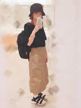 「Aラインスカート」｜「アイテム（バックパック/リュック）」を使った、いがいはるかさん（レディース・157cm）の夏コーディネート