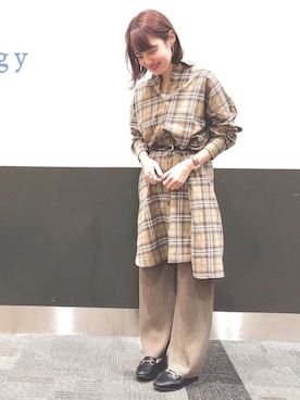 「リブニットパンツ」｜「アイテム（ワンピース/ドレス）」を使った、いがいはるかさん（レディース・157cm）の秋コーディネート