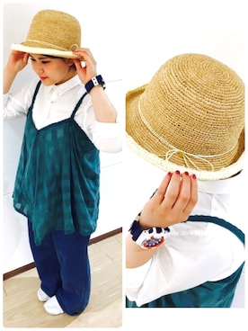 「アイテム（帽子）」を使った、14+ 北大路VIVRE店 スタッフさん（レディース・153cm）の夏コーディネート