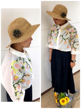 「アイテム（デニムスカート）」を使った、14+ 北大路VIVRE店 スタッフさん（レディース・153cm）の夏コーディネート