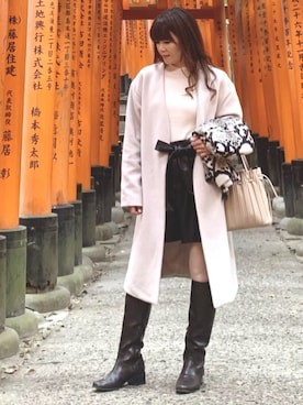 「フェイクレザー」｜「アイテム（ノーカラーコート）」を使った、miyukitty518さん（レディース・158cm）の冬コーディネート