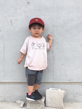 「FJALL RAVEN （フェールラーベン）のアイテム（キャップ）」を使った、RYU ◡̈♡さん（キッズ・90cm）の夏コーディネート
