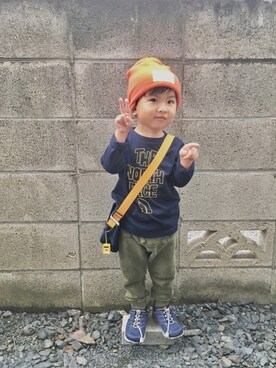 「カーキパンツ」｜RYU ◡̈♡さん（キッズ・90cm）の秋コーディネート