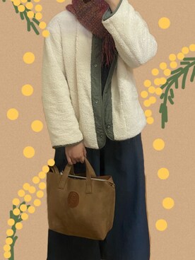 「アイテム（ソックス/靴下、グリーン系）」を使った、mos156さん（レディース・161cm）の冬コーディネート