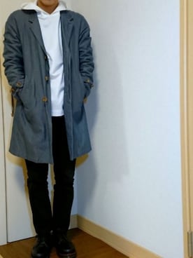 「Scye（サイ）のアイテム（チェスターコート）」を使った、shin☺️さん（メンズ・171cm）の春コーディネート