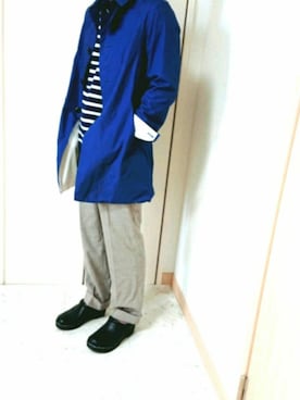 「バスクシャツ」｜「アイテム（ステンカラーコート）」を使った、shin☺️さん（メンズ・171cm）の春コーディネート