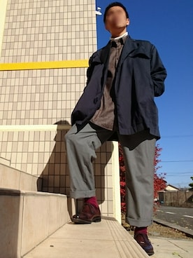 「グレンチェック」｜「アイテム（トレンチコート）」を使った、ぱんちさん（メンズ・167cm）の秋コーディネート