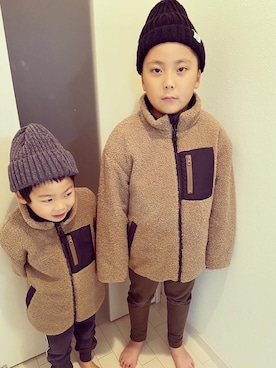 「AZUL by moussy（アズールバイマウジー）のアイテム（キャップ）」を使った、ゆうき◡̈⋆さん（キッズ・110cm）の冬コーディネート