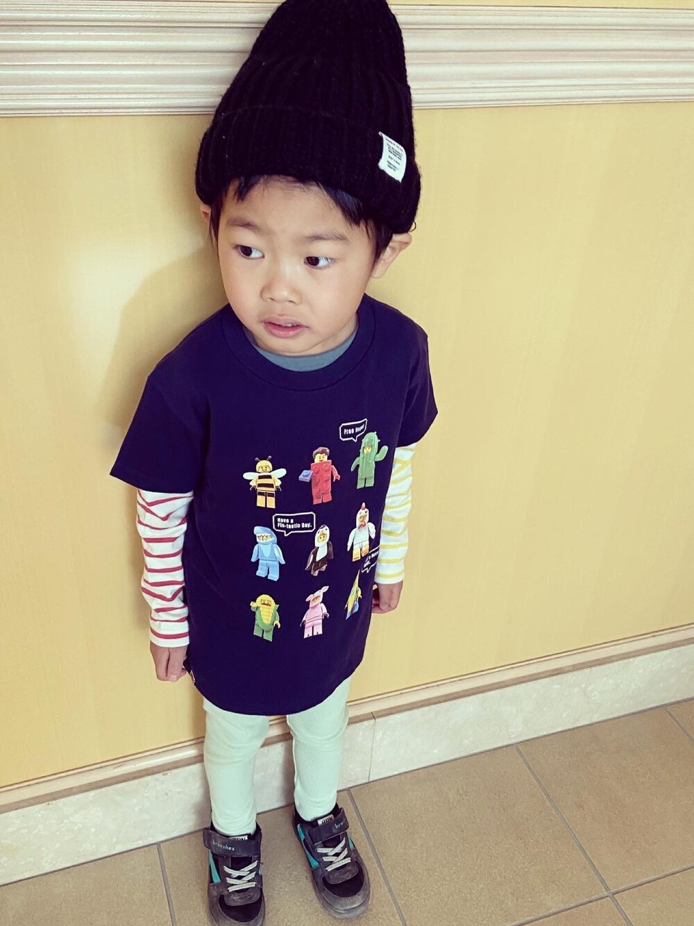 「パステル映える春、UNIQLO、UT、kids、5歳、保育園、年中、キッズファッション、男の子、おしゃれさんと繋がりたい」｜「UNIQLOのレギンス（リブ・10分丈）（その他ベビー用品、グリーン系）」を使った、ゆうき◡̈⋆さん（キッズ・110cm）の春コーディネートの1枚目の写真
