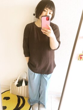 「ワッフルクルーネックＴ」｜「アイテム（その他シューズ）」を使った、ゆうき◡̈⋆さん（レディース・150cm）の夏コーディネート