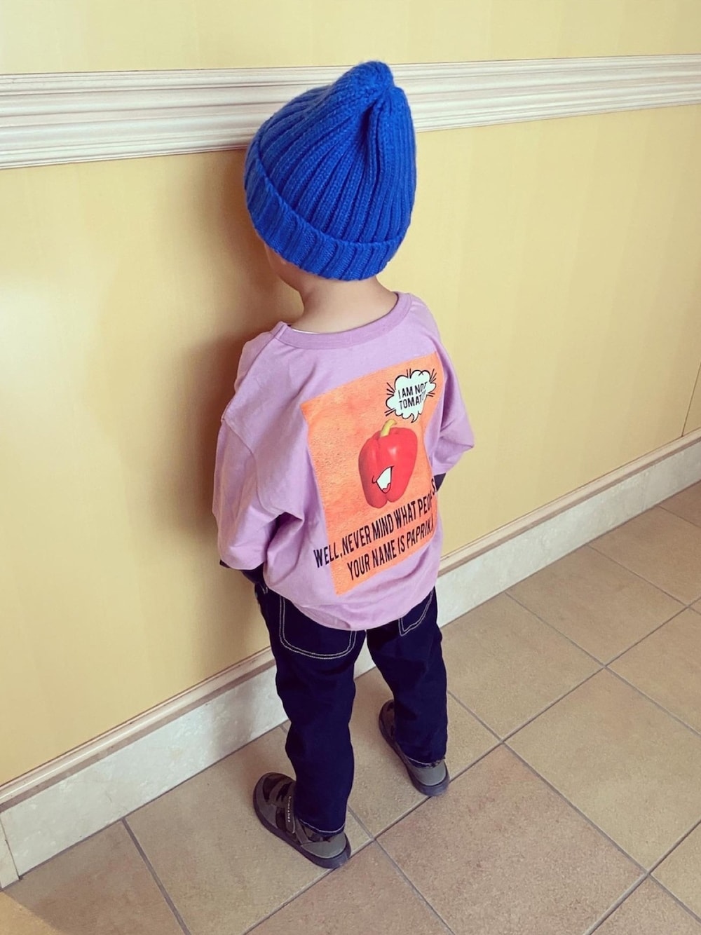 「ロンT、秋服準備はじめました、デニム、秋コーデ、6歳、年長、男の子、kids、バースデイ、Branshes」｜「BRANSHESの重ね着風長袖プリントTシャツ（Tシャツ/カットソー、パープル系）」を使った、ゆうき◡̈⋆さん（キッズ・110cm）の秋コーディネートの1枚目の写真