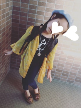 「しまむら（シマムラ）のアイテム（トップス、イエロー系）」を使った、KiKiさん（キッズ・138cm）の秋コーディネート