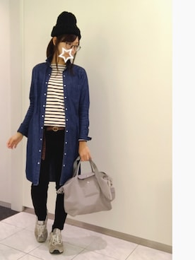 「定番」｜「アイテム（シャツワンピース）」を使った、かえさん（レディース・161cm）の冬コーディネート