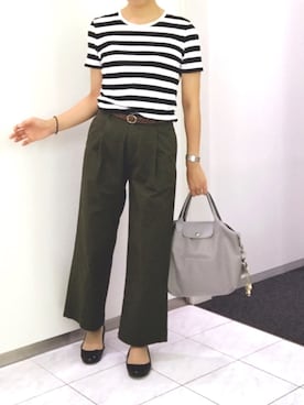 「カーキパンツ」｜かえさん（レディース・161cm）の夏コーディネート