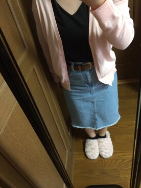 「RETRO GIRL（レトロガール）のアイテム（デニムスカート、ブルー系）」を使った、CHIHIROさん（レディース・143cm）の春コーディネート