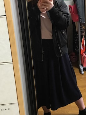 「しまむら（シマムラ）のアイテム（ブルゾン、ブラック系）」を使った、CHIHIROさん（レディース・143cm）の春コーディネート
