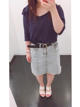 「GU（ジーユー）のアイテム（トップス、ブルー系）」を使った、CHIHIROさん（レディース・143cm）の夏コーディネート