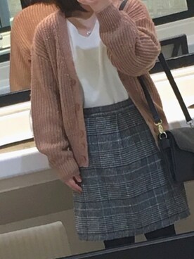 「GU（ジーユー）のアイテム（カーディガン/ボレロ、ピンク系）」を使った、CHIHIROさん（レディース・143cm）の秋コーディネート