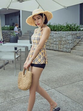 「アイテム（水着/着物・浴衣）」を使った、angellunaさん（レディース・170cm）の冬コーディネート