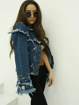 「フリンジデニム」｜「アイテム（デニムジャケット）」を使った、Li’a closetさん（レディース・152cm）の夏コーディネート