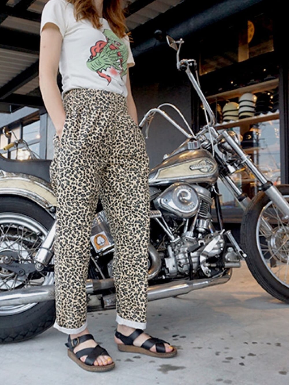 「カジュアルコーデ、らくちんスタイル、かわいい、レオパード、バイク女子」｜「COOKMANのアイテム（パンツ、その他）」を使った、wolfpack_mayuさん（レディース・160cm）の夏コーディネートの1枚目の写真