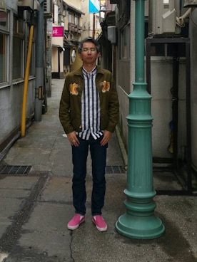 「BEAMS（ビームス）のアイテム（スカジャン）」を使った、あっぱのすけさん（メンズ・173cm）の春コーディネート