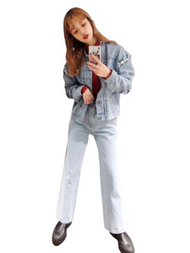 「JEANASIS（ジーナシス）のアイテム（デニムジャケット）」を使った、フィーさん（レディース・164cm）の冬コーディネート