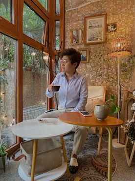 「盐系风格」｜「アイテム（ローファー）」を使った、红楼叹さん（レディース・158cm）の夏コーディネート
